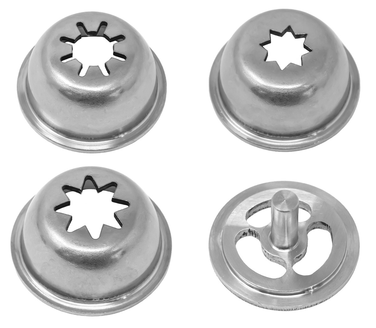 Omcan - Set of 4 Stainless Steel Churro Nozzles Attachment for Sausage Stuffer - 47701
