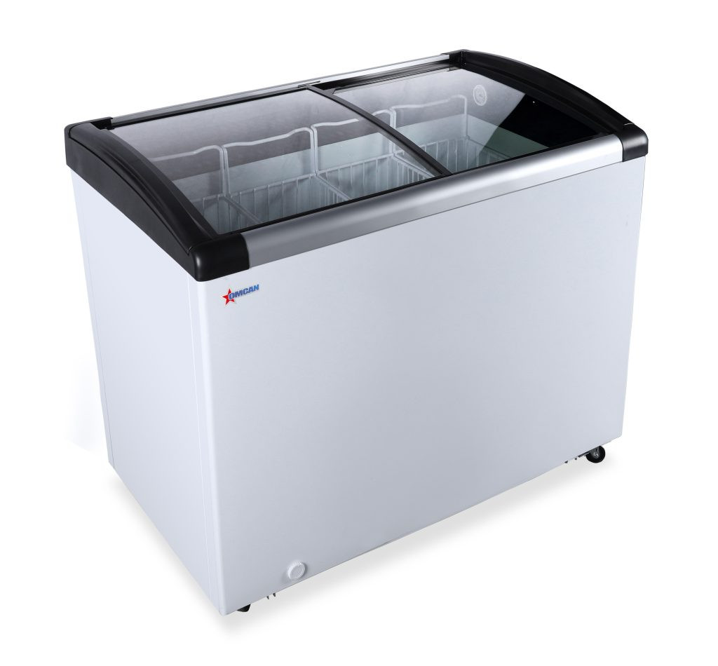 Omcan - 44" Ice Cream Display Chest Freezer w/ Curved Glass Top - 47752