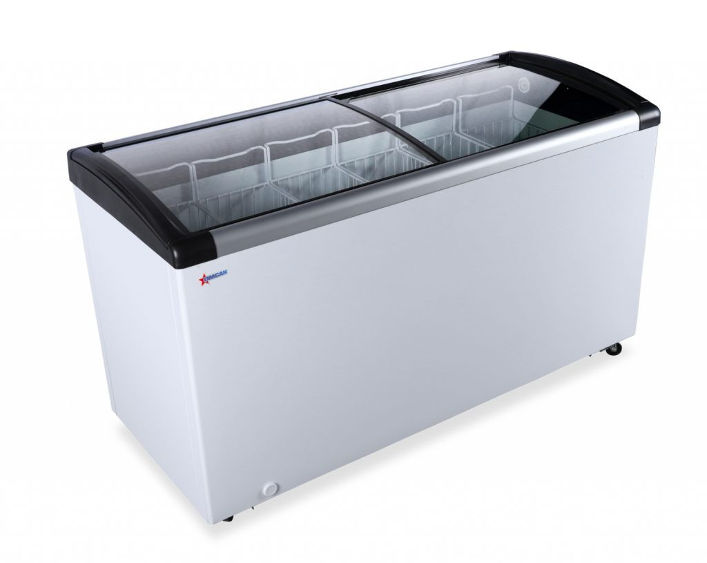 Omcan - 57" Ice Cream Display Chest Freezer w/ Curved Glass Top - 47754