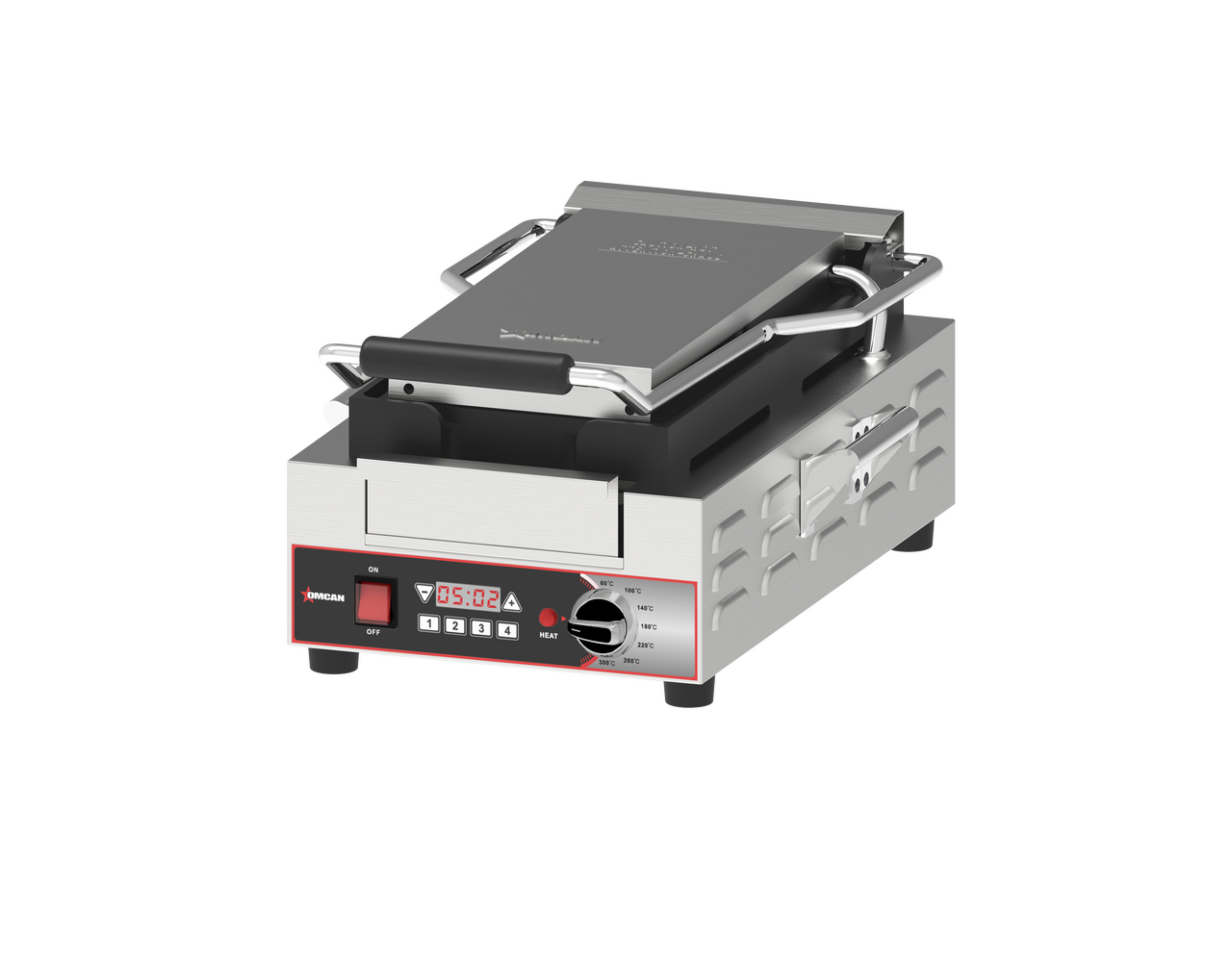 Omcan - 14.7" x 7.8" Single Panini Grill w/ Grooved Plates - 48587