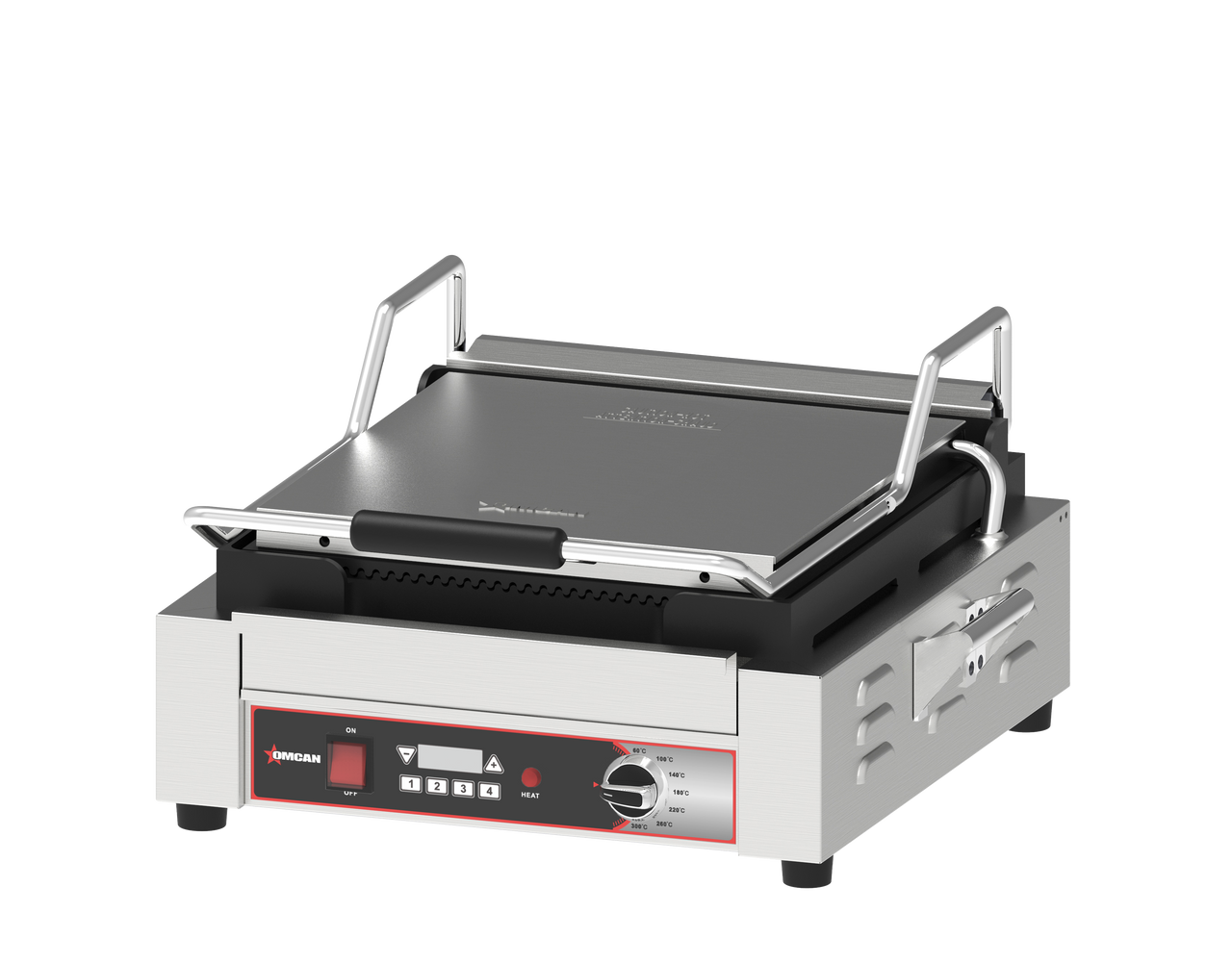 Omcan - 14" x 14" Single Panini Grill w/ Grooved Plates - 48588