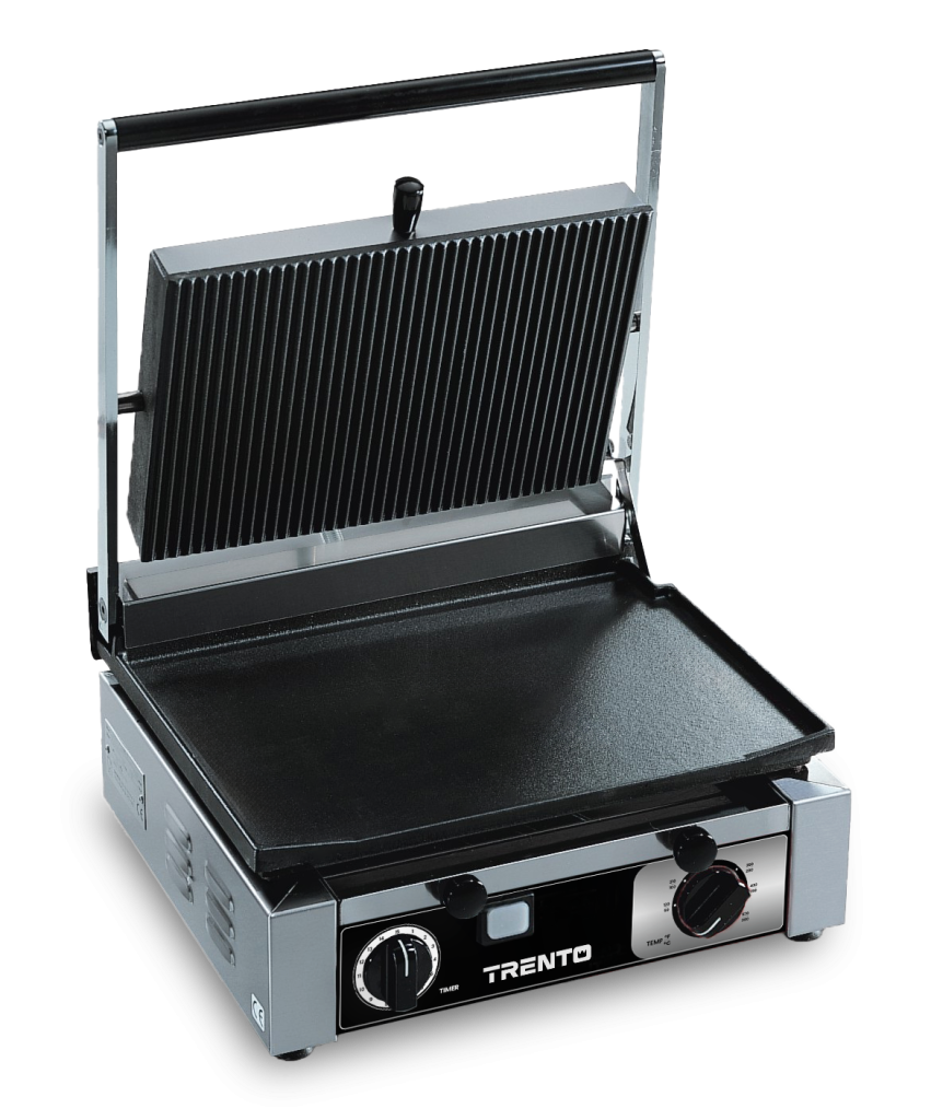 Omcan - 10" x 15" Single Panini Grill w/ Grooved & Smooth Plates - 48603