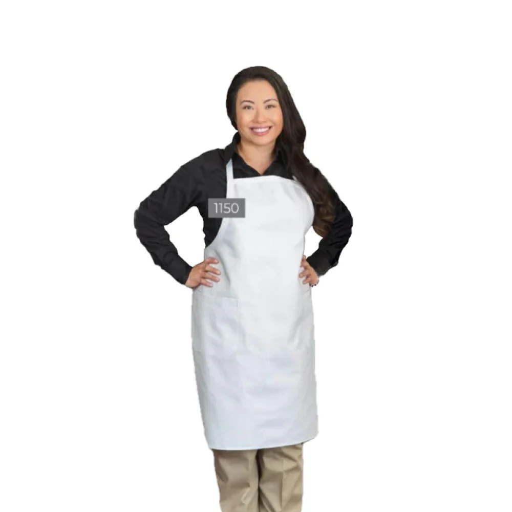 Premium Uniform 1150-WH 34" x 29" White Designer Bib Apron with 2 Pockets