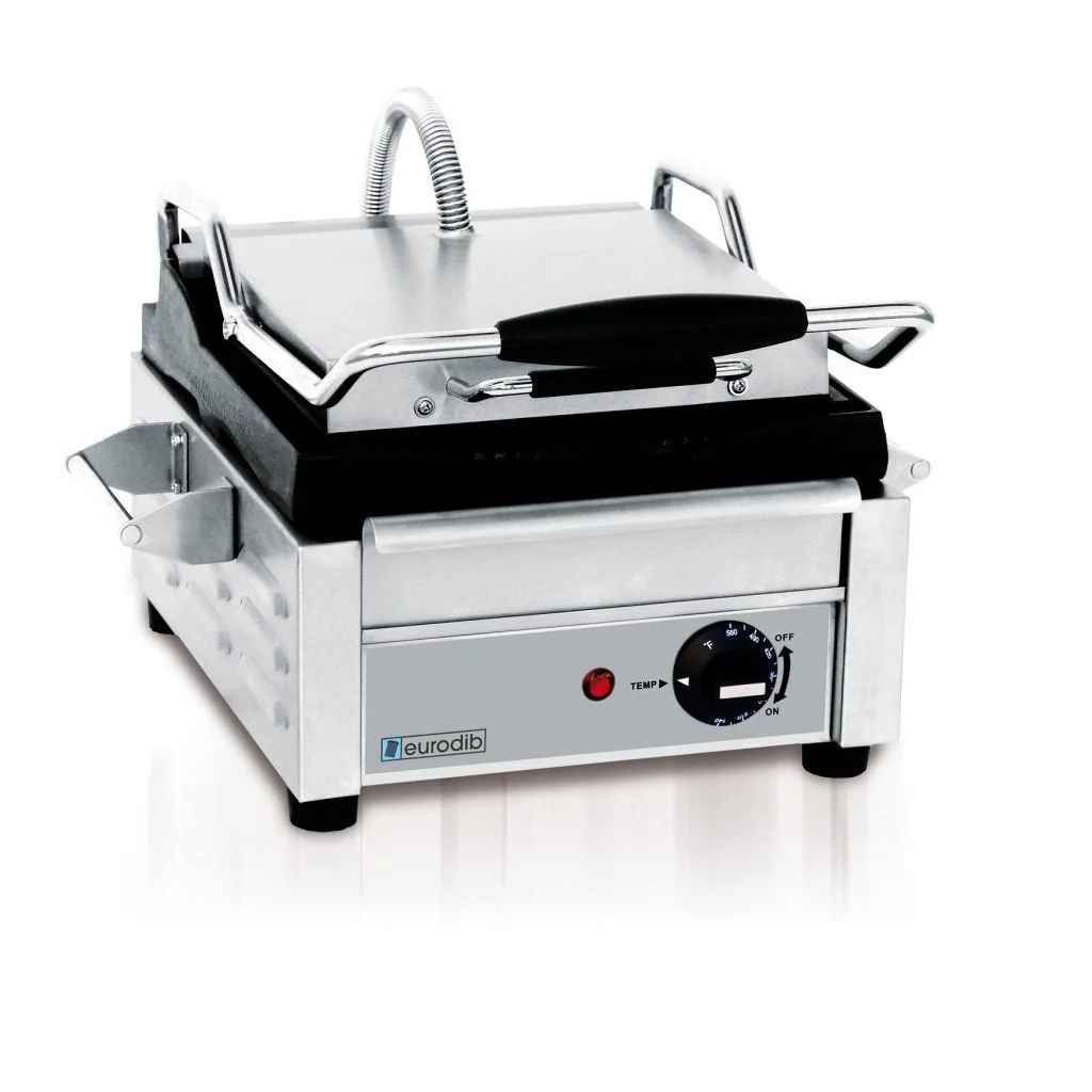 Eurodib SFE02325 10" x 10" Cooking Surface Single Panini Grill with Ribbed Plates - 120V