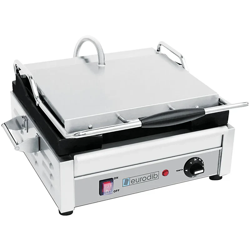 Eurodib SFE Series Medium Single Press 15" x 11" Ribbed or Flat Grill Surface Panini Grill- 120V