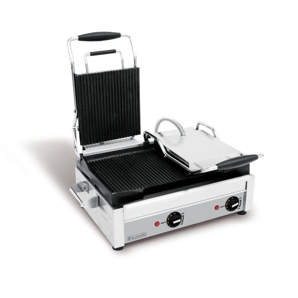 Eurodib SFE02365 18" x 11" Cooking Surface Double Panini Grill with Ribbed Plates - 240V
