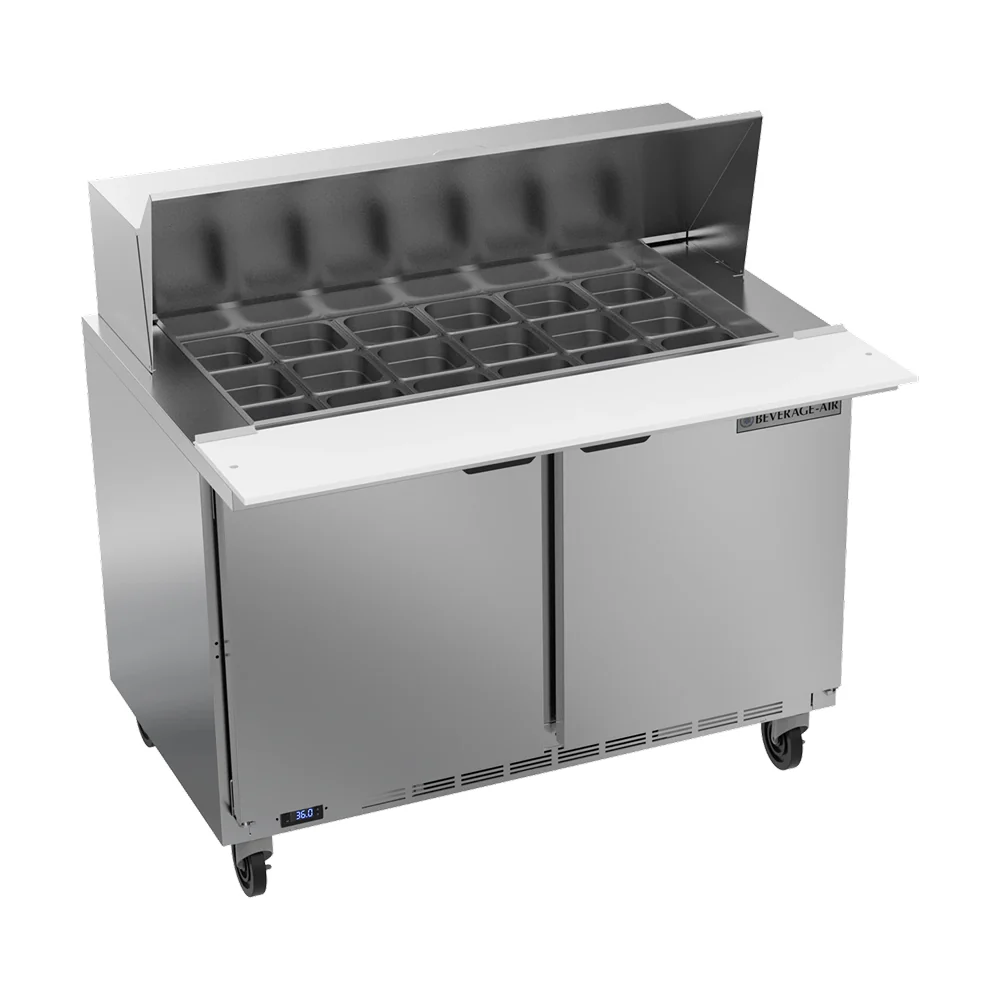 Beverage-Air SPE48HC-18M 48" 2-Door Mega Top Stainless Steel Salad / Sandwich Refrigerated Prep Table