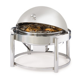 D.W. Haber - Tempo 8 Qt Stainless Steel Round Chafer w/ Roll Top Lid - DW76RFWSS
