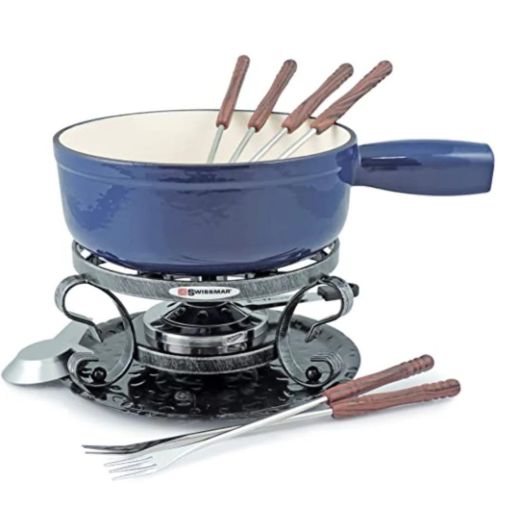 Swissmar KF-66518 Lugano 9-Piece Cast Iron Fondue Set - Deep Blue