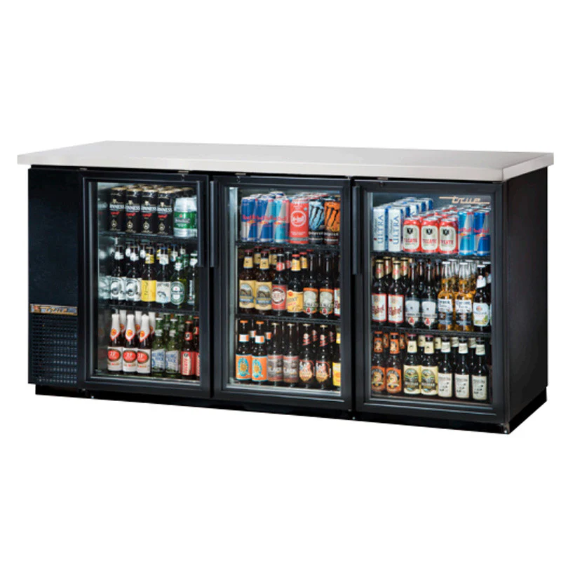 True TBB-24-72G-HC-LD 73" Glass 3-Door Back Bar Refrigerator With LED Lighting & Hydrocarbon Refrigerant