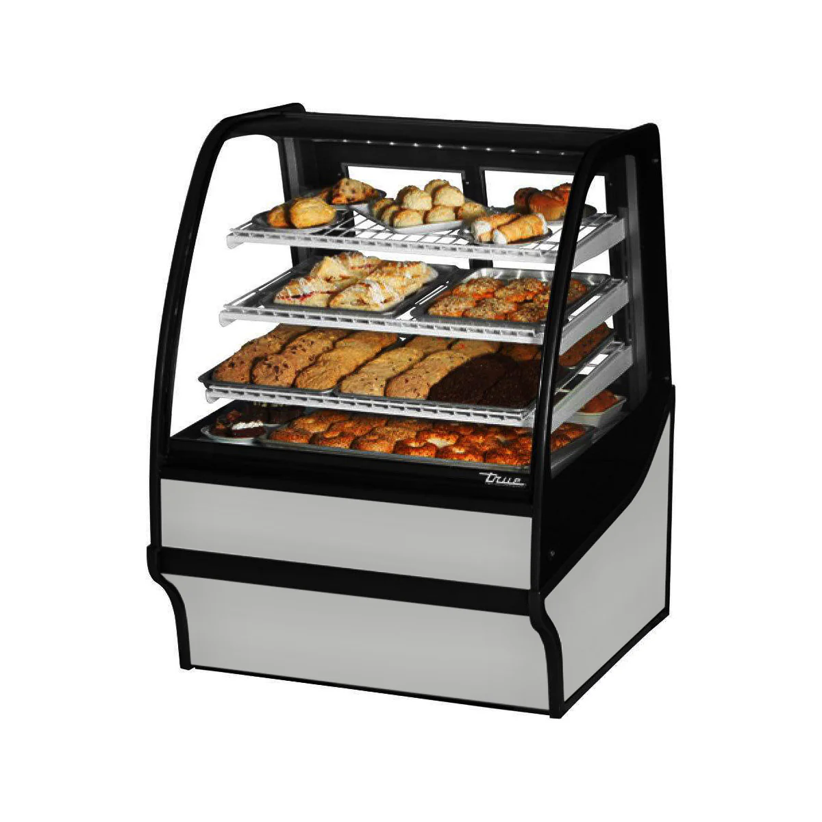 True TDM-DC-36-GE/GE-S-W 36" Stainless Steel Dry Merchandising Display Case with White Interior & Side Glasses