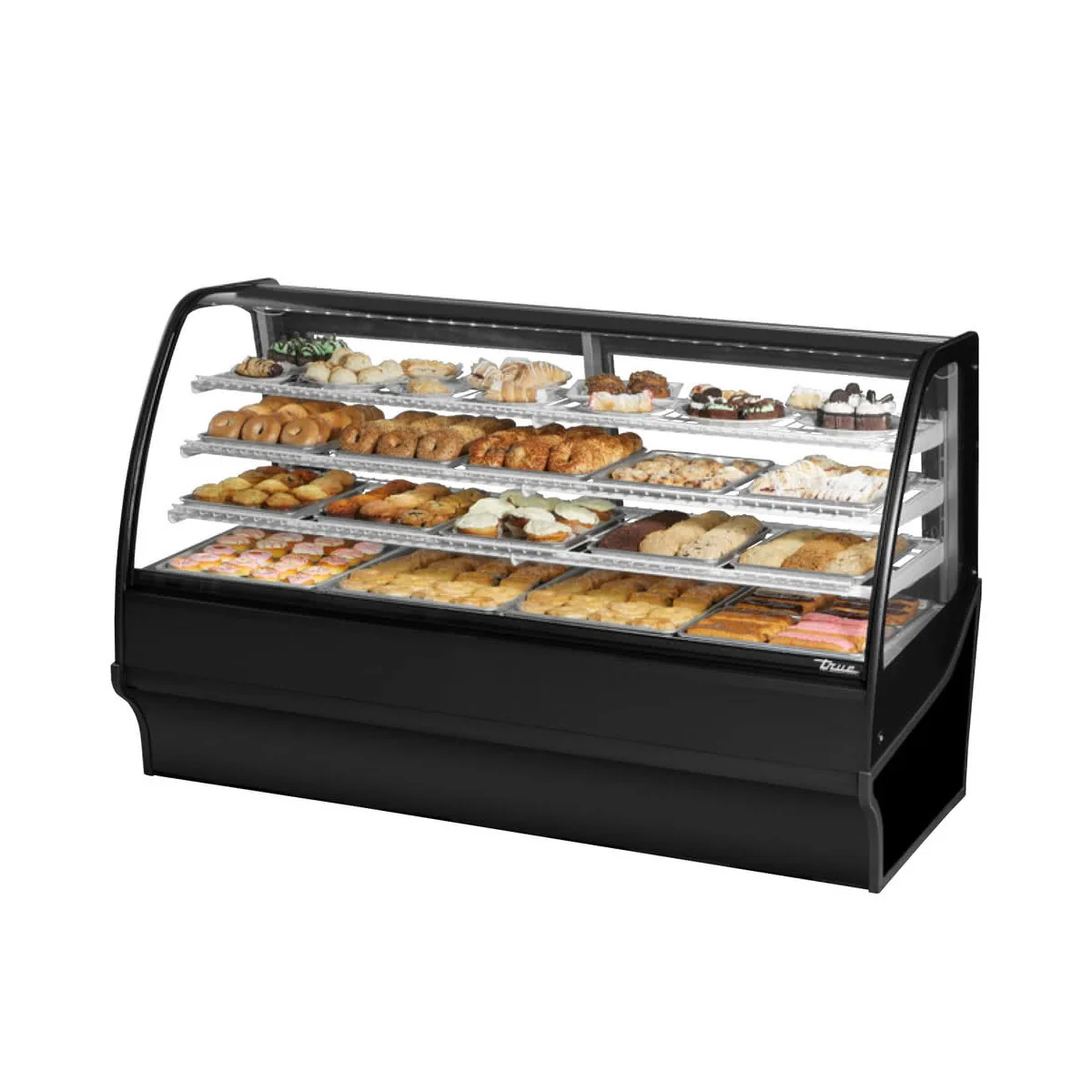True TDM-DC-77-GE/GE-B-W 77" Black Dry Merchandising Display Case with White Interior & Side Glasses