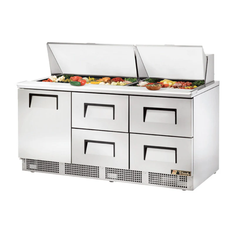 True TFP-72-30M-D-4 72" Mega Top 1-Door 4-Drawer Food Prep Table