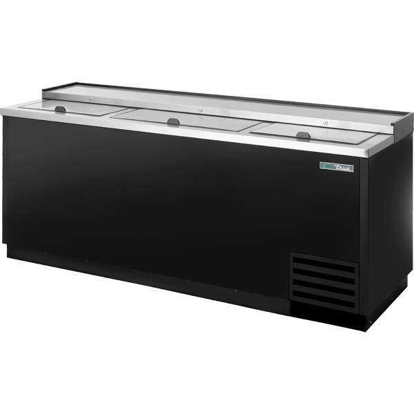 True - 80" Black Reach In Bottle Cooler w/ 3 Solid Slide Lids - TD-80-30-HC