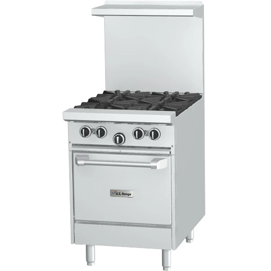US Range U24-2G12S 24" Natural Gas 2-Burner Range With Right hand 12" Griddle and Storage Base - 82,000 BTU