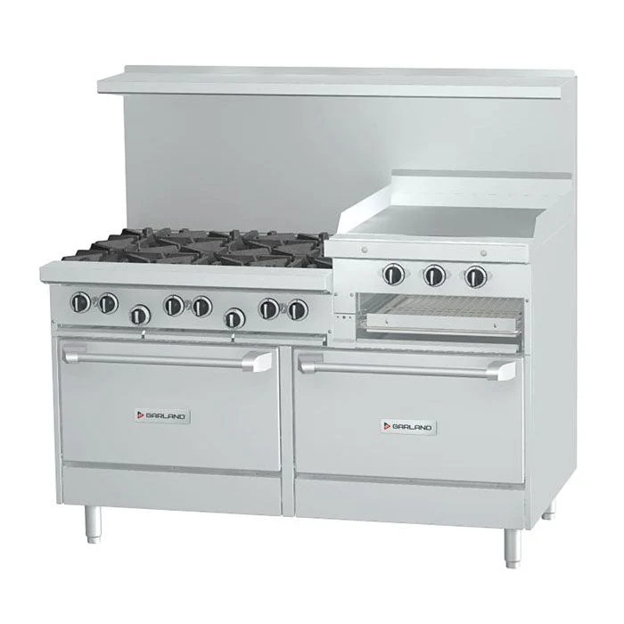 US Range U60-6R24RS 60" Natural Gas 6-Burner Range With Right Hand 24" Griddle/Broiler, Standard Oven and 1 Storage Base - 263,000 BTU