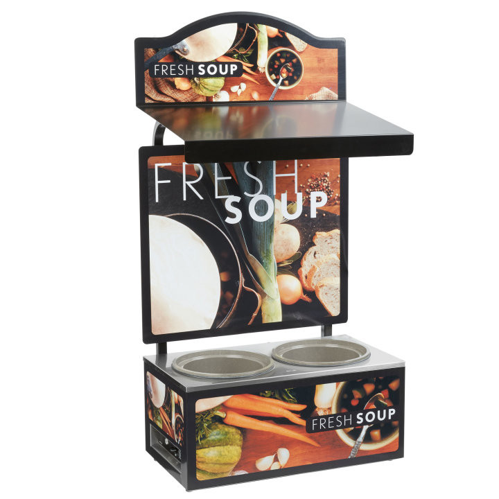 Vollrath - Two-Well Soup Merchandiser w/ Tuscan Graphics, Canopy & Menu Board - 7203202