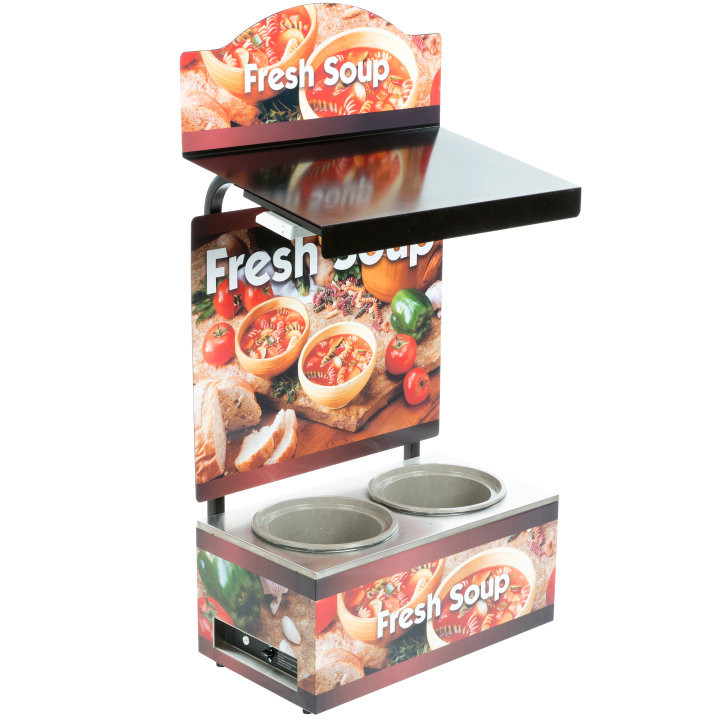 Vollrath - Two-Well Soup Merchandiser w/ Country Kitchen Graphics, Canopy & Menu Board - 7203203