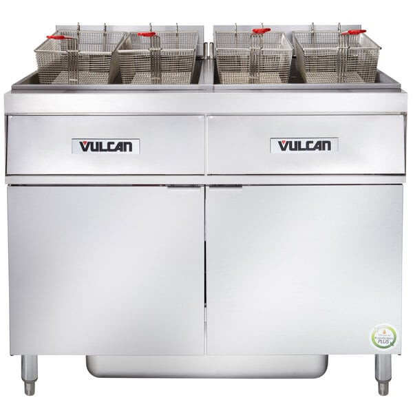 Vulcan - ER Series 170 lb Electric Floor Fryer w/ Analog Controls, 2 Tanks, KleenScreen Filtration & 208V - 2ER85AF-1