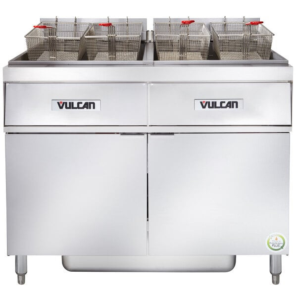 Vulcan - ER Series 170 lb Electric Floor Fryer w/ Analog Controls, 2 Tanks, KleenScreen Filtration & 480V - 2ER85AF-2
