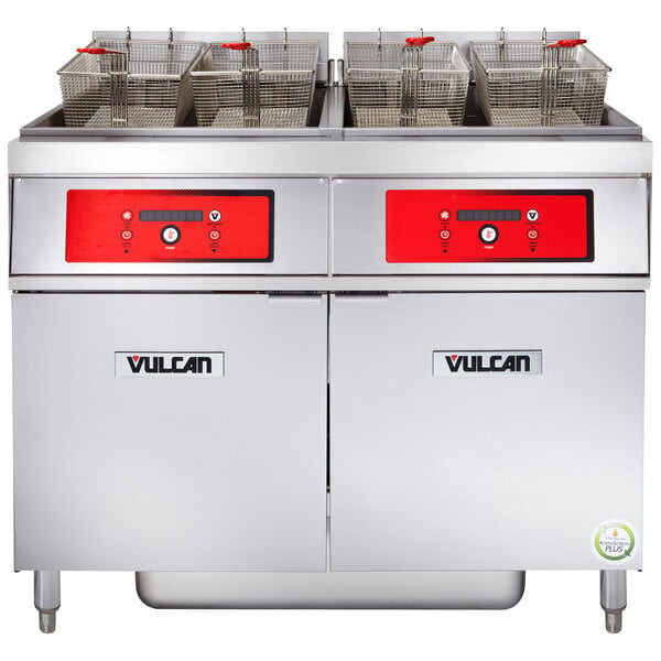 Vulcan - ER Series 170 lb Electric Floor Fryer w/ Digital Controls, 2 Tanks, KleenScreen Filtration & 480V - 2ER85DF-2