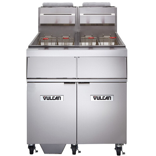 Vulcan - GR Series 100 lb Natural Gas Floor Fryer w/ Millivolt Controls, 2 Tanks & KleenScreen Filtration - 2GR45MF
