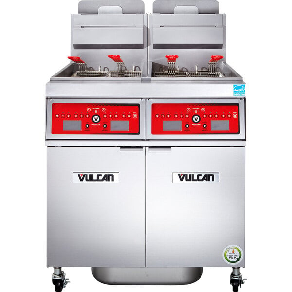 Vulcan - TR Series 140 lb PowerFry3 Liquid Propane Floor Fryer w/ Computer Controls, 2 Tanks & KleenScreen Filtration - 2TR65CF