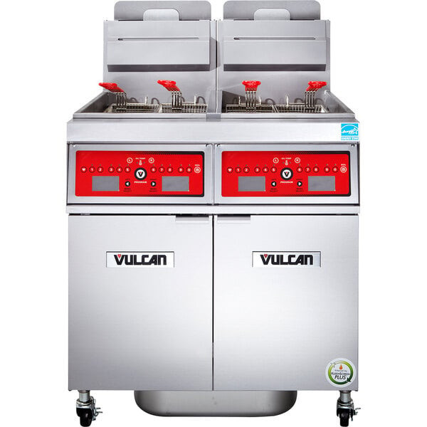 Vulcan - TR Series 140 lb PowerFry3 Natural Gas Floor Fryer w/ Computer Controls, 2 Tanks & KleenScreen Filtration - 2TR65CF