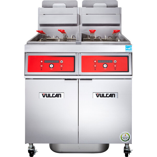 Vulcan - TR Series 140 lb PowerFry3 Natural Gas Floor Fryer w/ Digital Controls, 2 Tanks & KleenScreen Filtration - 2TR65DF