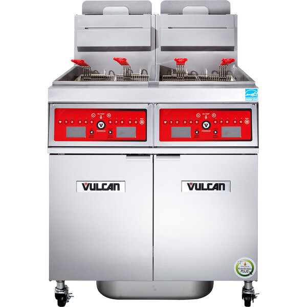 Vulcan - TR Series 180 lb PowerFry3 Natural Gas Floor Fryer w/ Computer Controls, 2 Tanks & KleenScreen Filtration - 2TR85CF