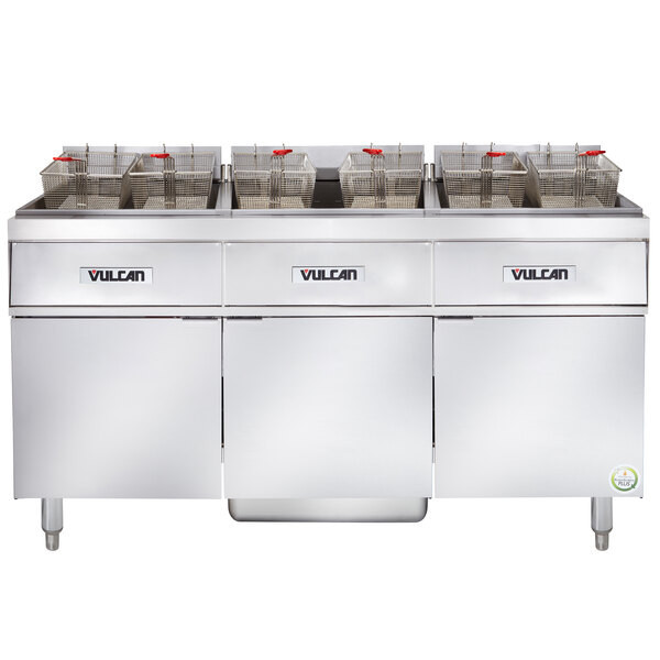 Vulcan - ER Series 255 lb Electric Floor Fryer w/ Analog Controls, 3 Tanks, KleenScreen Filtration & 480V - 3ER85AF-2