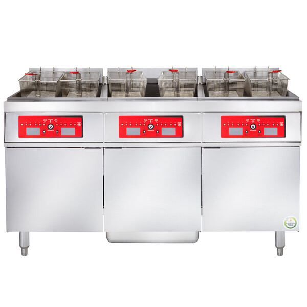 Vulcan - ER Series 255 lb Electric Floor Fryer w/ Computer Controls, 3 Tanks, KleenScreen Filtration & 480V - 3ER85CF-2