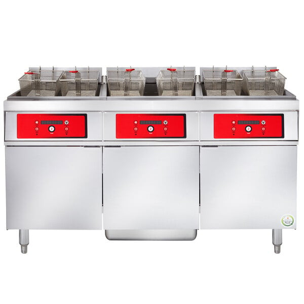 Vulcan - ER Series 255 lb Electric Floor Fryer w/ Digital Controls, 3 Tanks, KleenScreen Filtration & 208V - 3ER85DF-1