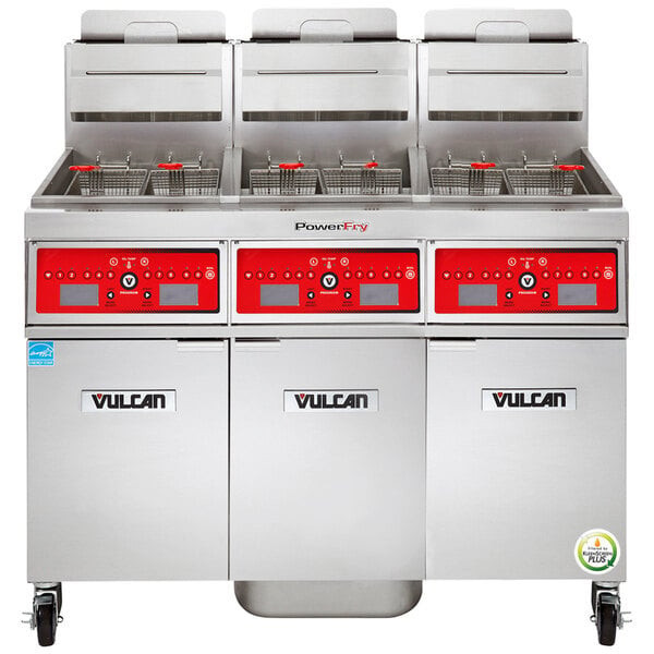 Vulcan - TR Series 150 lb PowerFry3 Natural Gas Floor Fryer w/ Computer Controls, 3 Tanks & KleenScreen Filtration - 3TR45CF