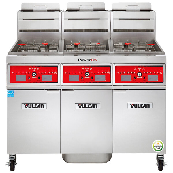 Vulcan - TR Series 270 lb PowerFry3 Liquid Propane Floor Fryer w/ Computer Controls, 3 Tanks & KleenScreen Filtration - 3TR85CF
