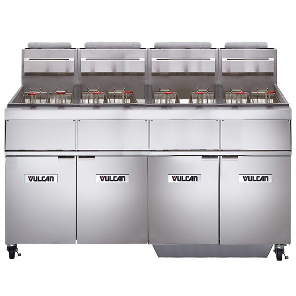 Vulcan - GR Series 200 lb Liquid Propane Floor Fryer w/ Millivolt Controls, 4 Tanks & KleenScreen Filtration - 4GR45MF