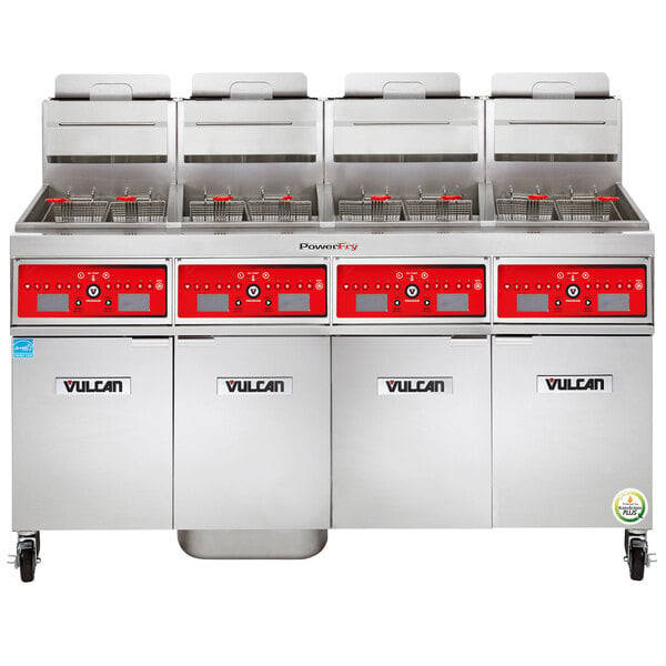 Vulcan - TR Series 200 lb PowerFry3 Natural Gas Floor Fryer w/ Computer Controls, 4 Tanks & KleenScreen Filtration - 4TR45CF