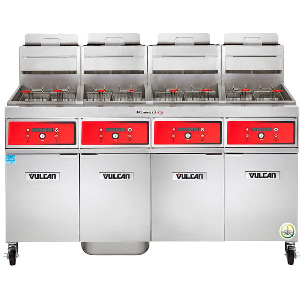 Vulcan - TR Series 200 lb PowerFry3 Liquid Propane Floor Fryer w/ Digital Controls, 4 Tanks & KleenScreen Filtration - 4TR45DF