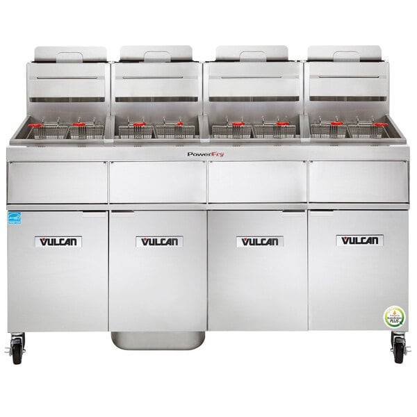 Vulcan - TR Series 280 lb PowerFry3 Liquid Propane Floor Fryer w/ Analog Controls, 4 Tanks & KleenScreen Filtration - 4TR65AF