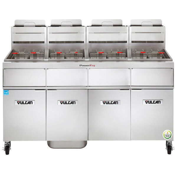 Vulcan - TR Series 360 lb PowerFry3 Liquid Propane Floor Fryer w/ Analog Controls, 4 Tanks & KleenScreen Filtration - 4TR85AF