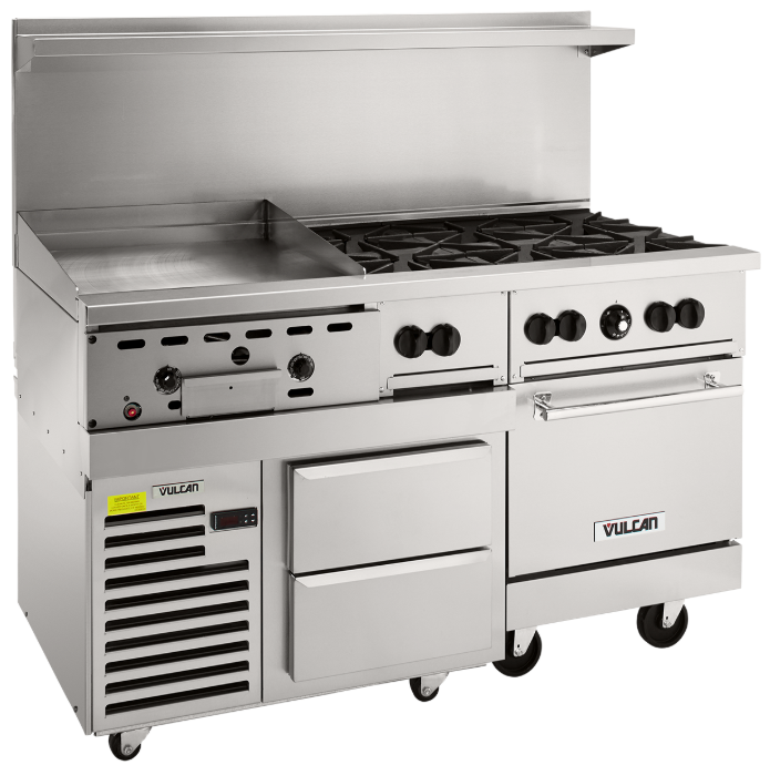 Vulcan - Endurance 60" Natural Gas Range w/ 10 Burners, 1 Oven & Refrigerated Base - 60RS-10BN