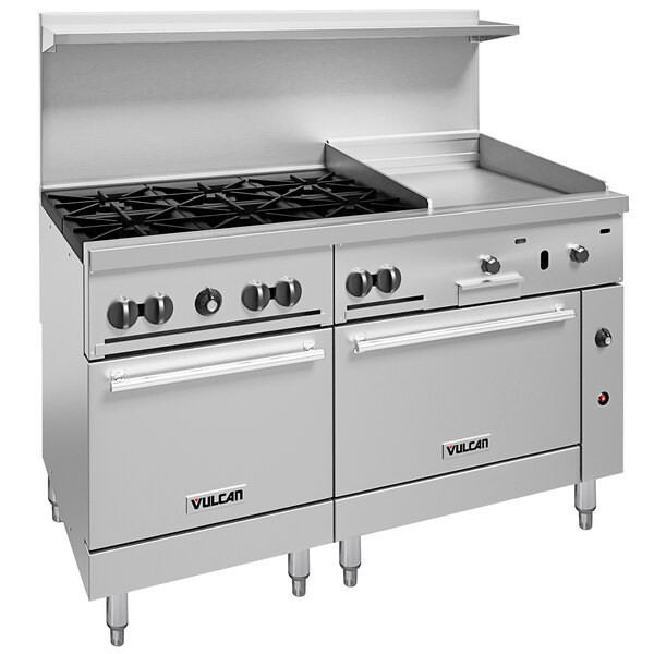 Vulcan - Endurance 60" Natural Gas Range w/ 6 Burners, 24" Griddle, 1 Standard & 1 Convection Oven - 60SC-6B24GTN