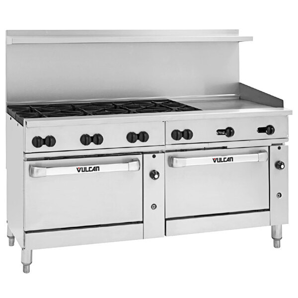 Vulcan - Endurance 72" Natural Gas Range w/ 8 Burners, 24" Griddle & 1 Standard & Convection Oven - 72SC-8B24GTN