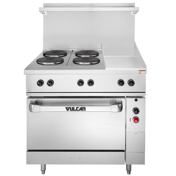 Vulcan - EV Series 36" Electric Range 240V w/ 4 French Plates, 12" Griddle & Oven - EV36S-4FP12G-240