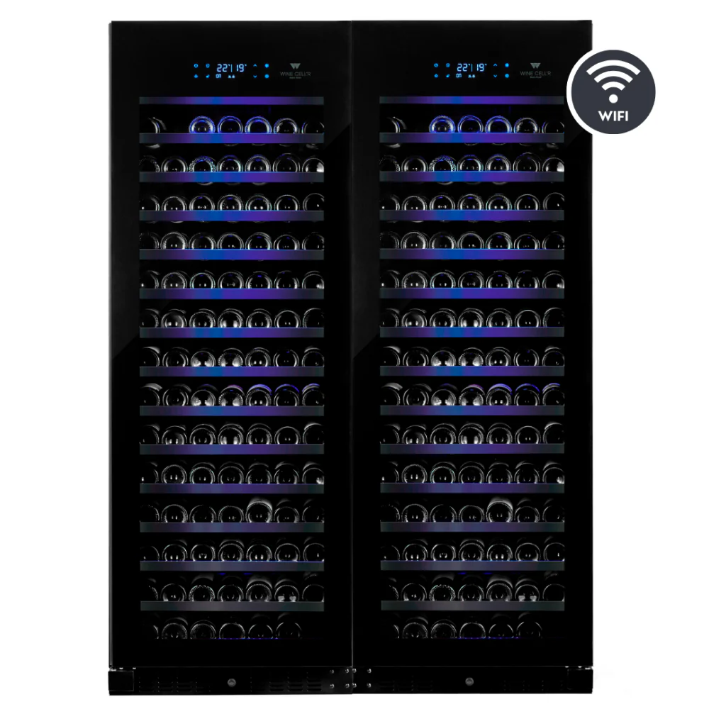 Wine Cell'R WC194FGB7-2 52" Black Dual Zone Temperature Wine Cooler - 388 Bottles