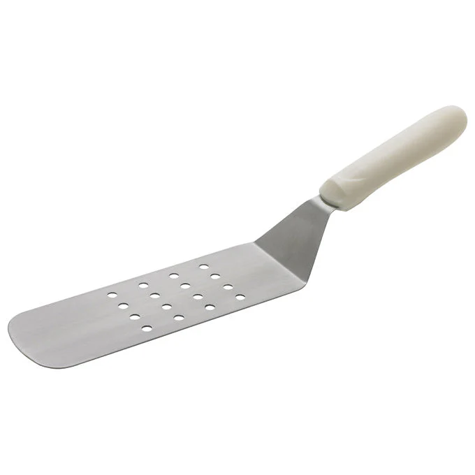 Winco TWP-91 8" x 2.8" Perforated Flexible Turner with Offset White Polypropylene Handle