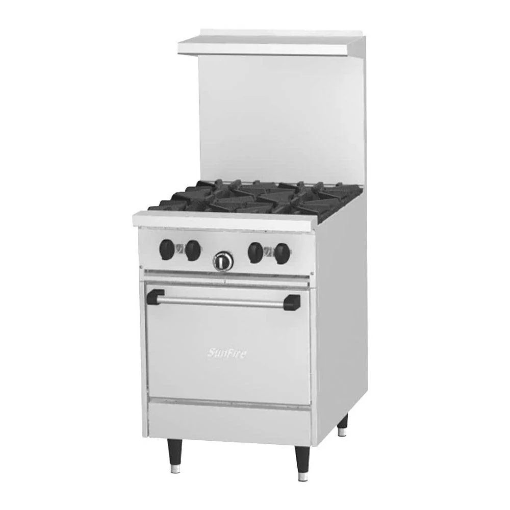 Garland X24-4L Sunfire 24" Natural Gas 4-Burner Restaurant Range With Space Saver Oven - 145,000 BTU